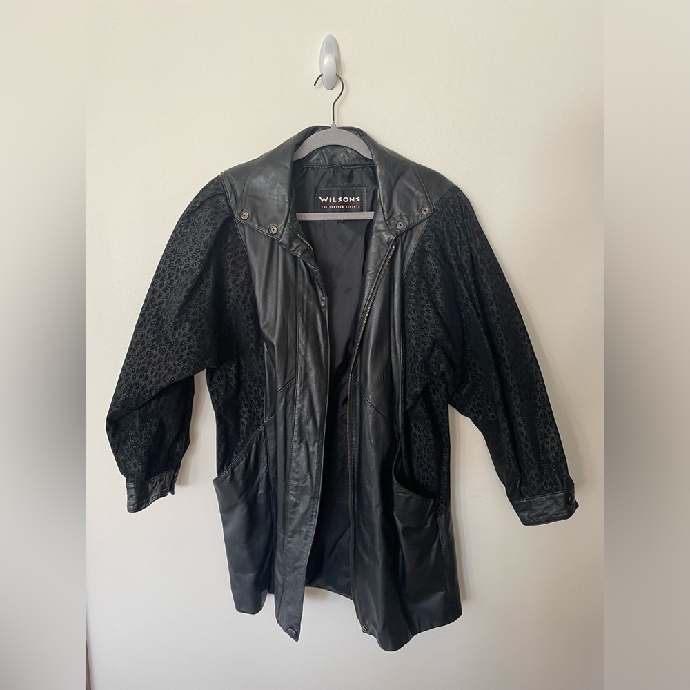 Black Leather Jacket with Animal Print Sleeves